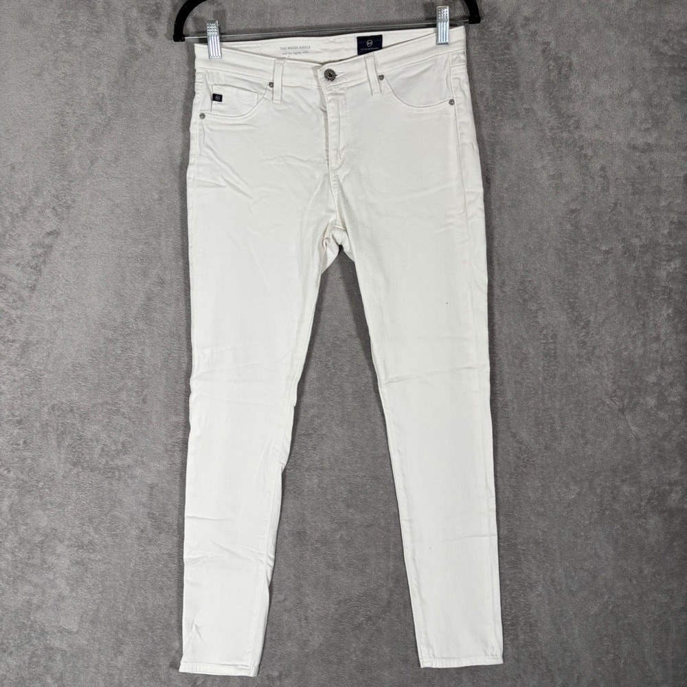 AG Adriano Goldschmied The Middi Ankle White Skinny Jeans Womens 28R Mid Rise